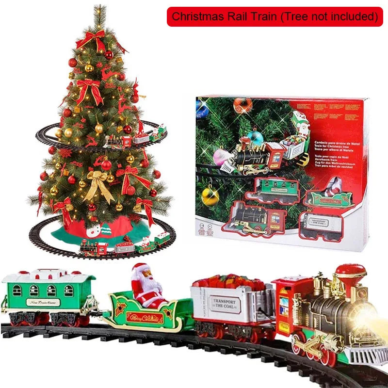 Electric Operate Railway Train with Music, Railway Car Toys, Christmas Tree Decoration Track Train Toys, Kids Christmas Gifts