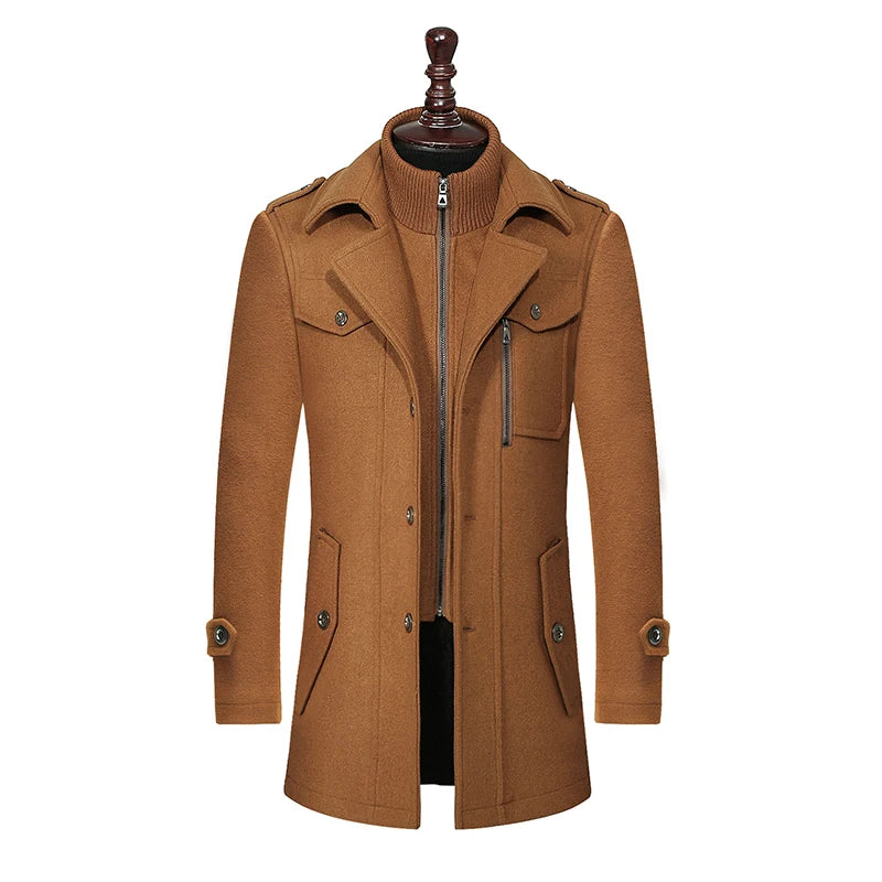 Men's Autumn Winter Fashion High-End Atmosphere Long Thickened Wool Overcoat Middle-Aged Men's Stylish Woolen Coat