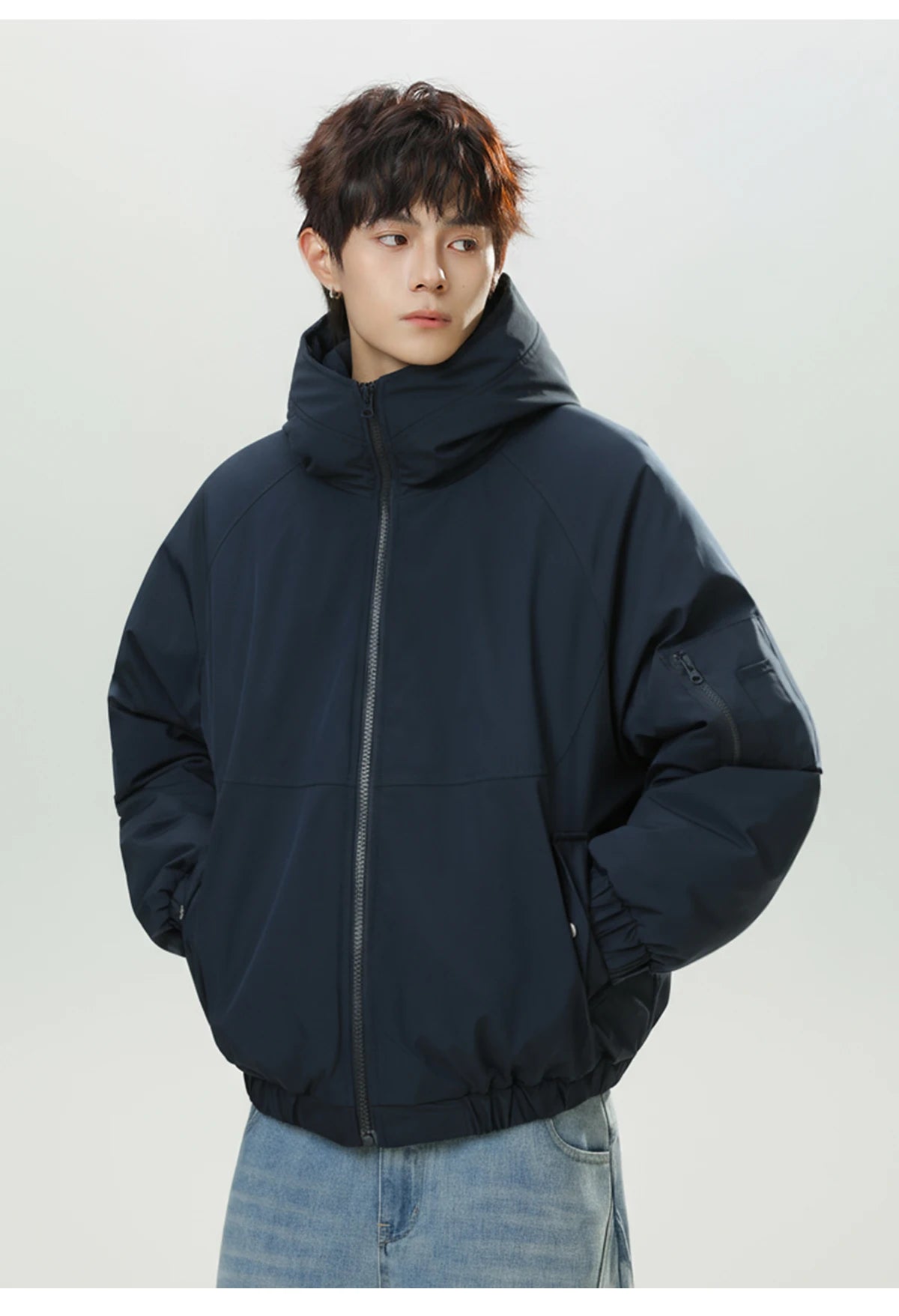 HANGRY 2025 Men's Detachable Fur Hood Parka Short Box Quilted Jacket Water-Resistant Workwear Winter Coat Thermal Insulated