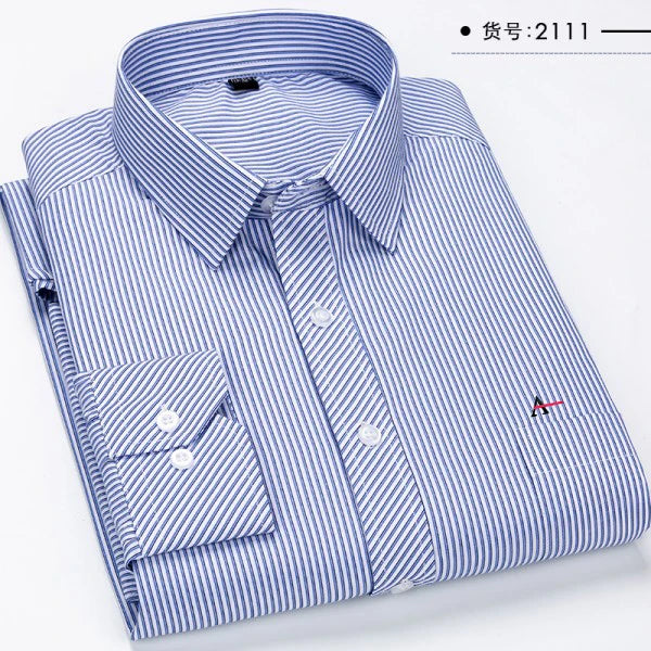 Além de tamanho grande 2023 m-5xl ajuste fino dos homens negócios casual camisa de mangas compridas clássico listrado masculino