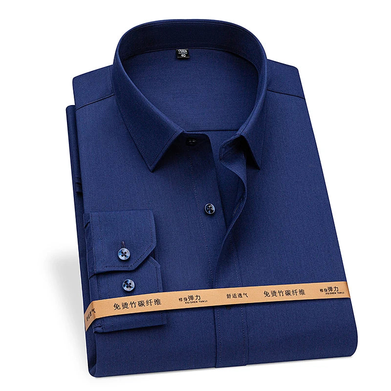 8XL Superfine Denier Bamboo Fiber Micro Elastic Formal Shirts for Men Plus Large Size Casual Slim Fit Long Sleeve Shirts for Men