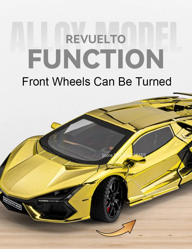 1:24 Scale REVUELTO Miniature Model Toy Sports Cars Alloy Diecast Supercars Sound Light Doors Opened Pull Back for Kids Gifts