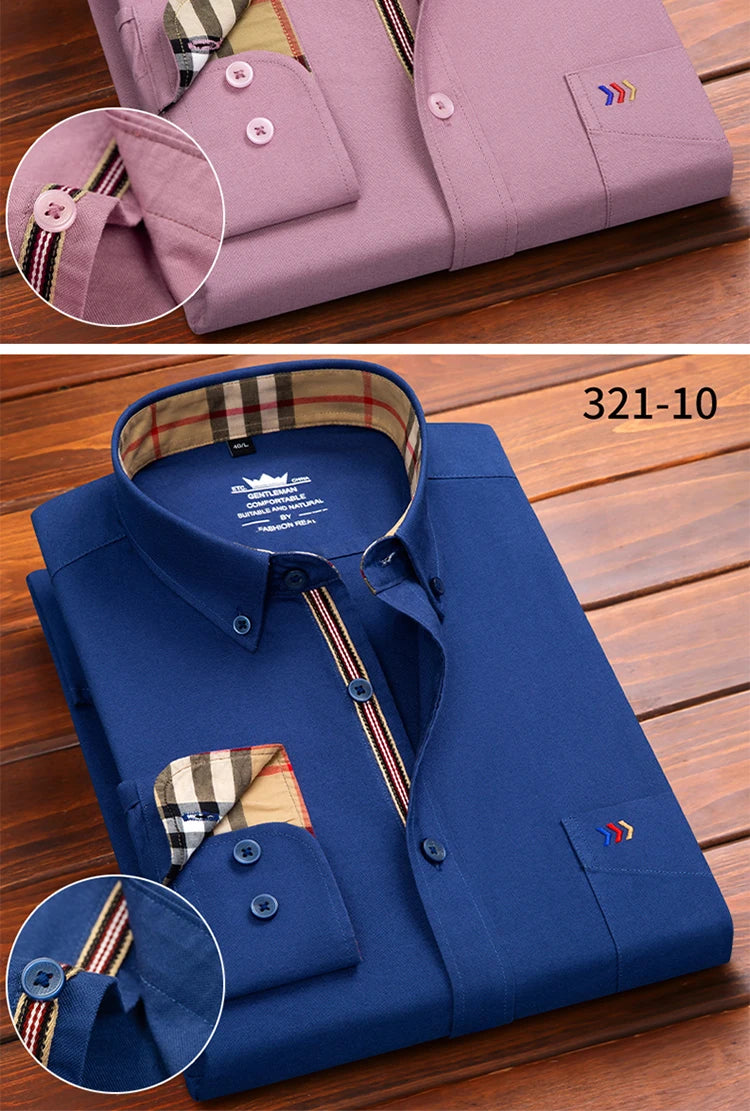 New in shirt 100%cotton oxford long-sleeve shirts for men slim fit formal plain shirt hight qulity plaid soft office clothes