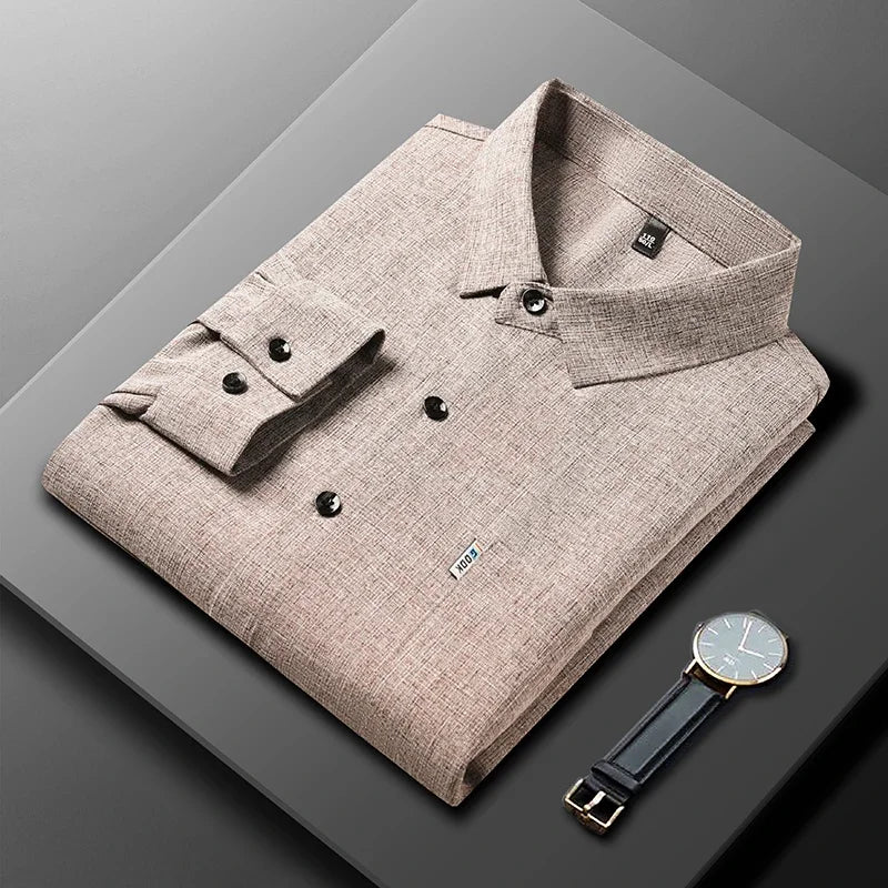New Men's Business Casual Long Sleeved Printed Shirt with Wrinkle Resistance No Ironing Comfortable All Season Versatile Top