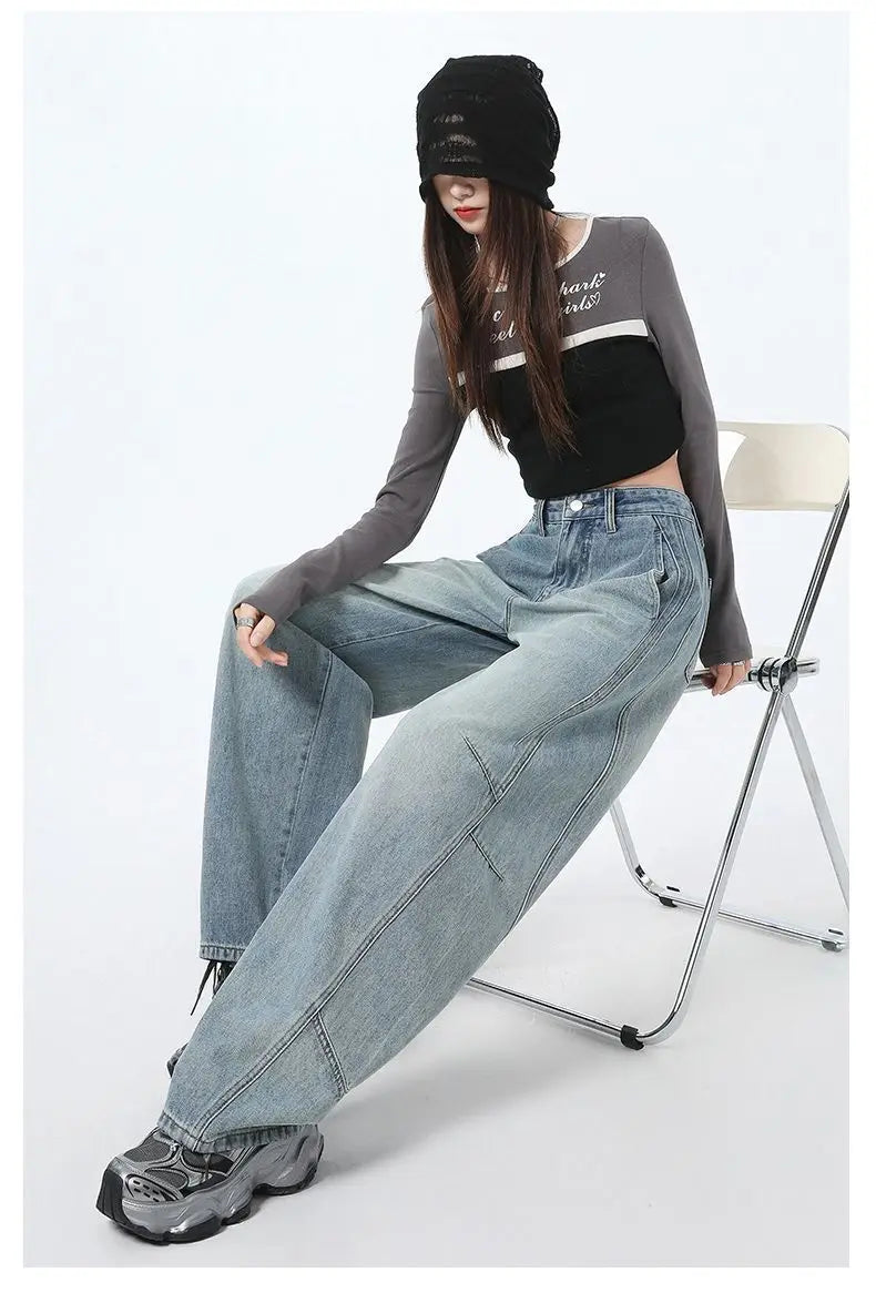 2025 Women Baggy Jeans High Waist Straight Wide Leg Drag Floor Length Banana Pants Vintage Casual