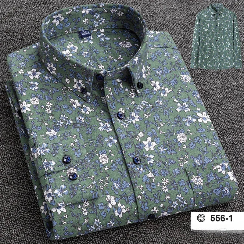 New in shirt plus size 7XL100%cotton fashion long-sleeve shirts for men casual print striped tops elegants single pocket clothes