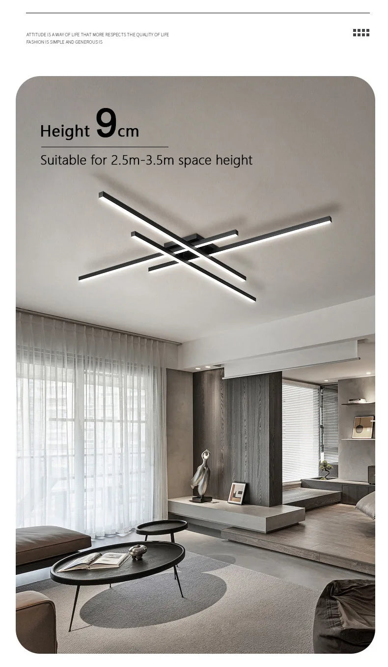 Black chandelier square bedroom lamps living room lamp led ceiling lamp Nordic minimalist creative led ceiling lamp strip lights