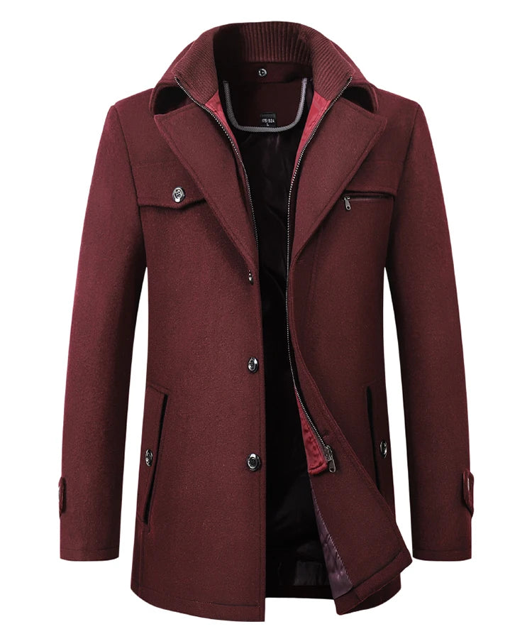 Men's Autumn Winter Fashion High-End Atmosphere Long Thickened Wool Overcoat Middle-Aged Men's Stylish Woolen Coat