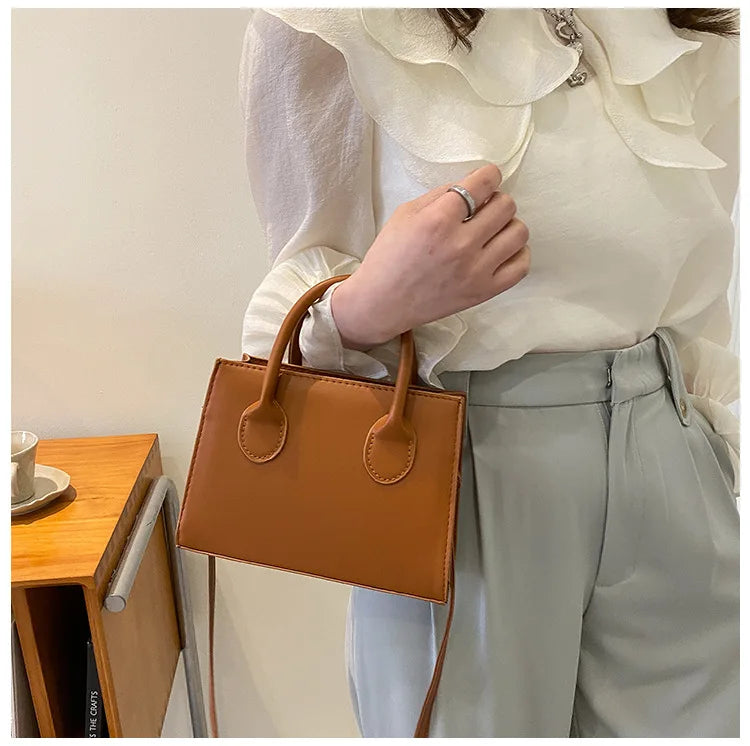 Elegant Black Handbag with Dual Handles, Chic Crossbody Bag, Retro Stylish Tote Small Bag for Women Girls Daily Use, Work, Party