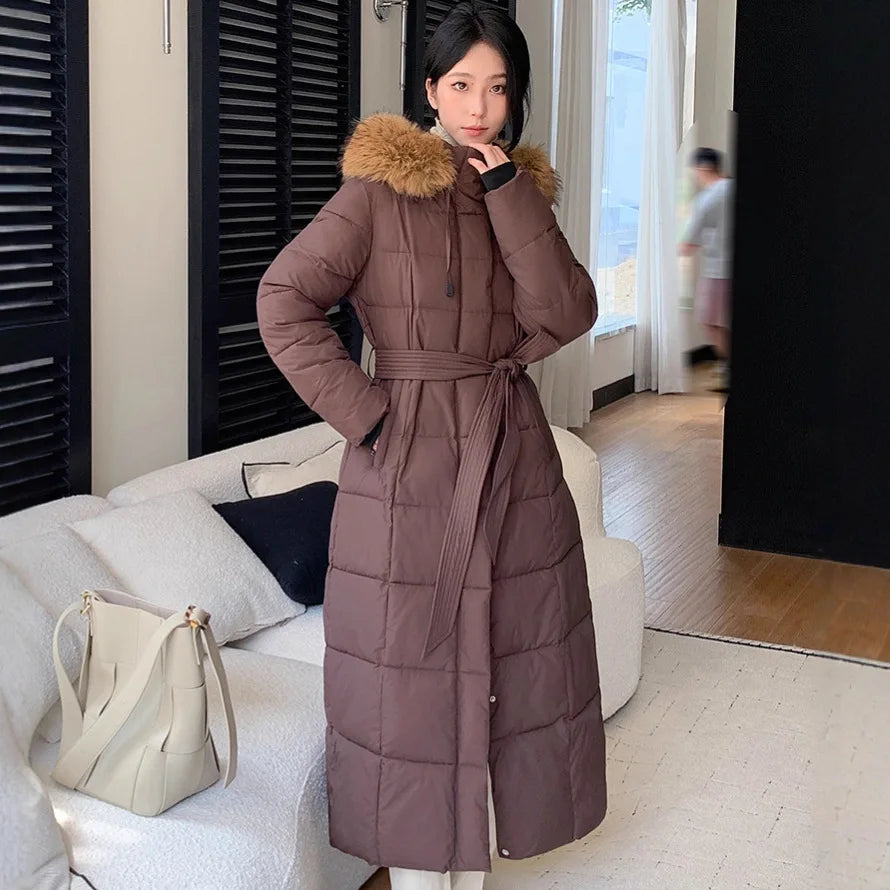 Parkas Women Long Coats Hooded Fur Collar Jackets Thick Warm Y2k Streetwear Jacket Work Coat Elegant Autumn Winter 2025