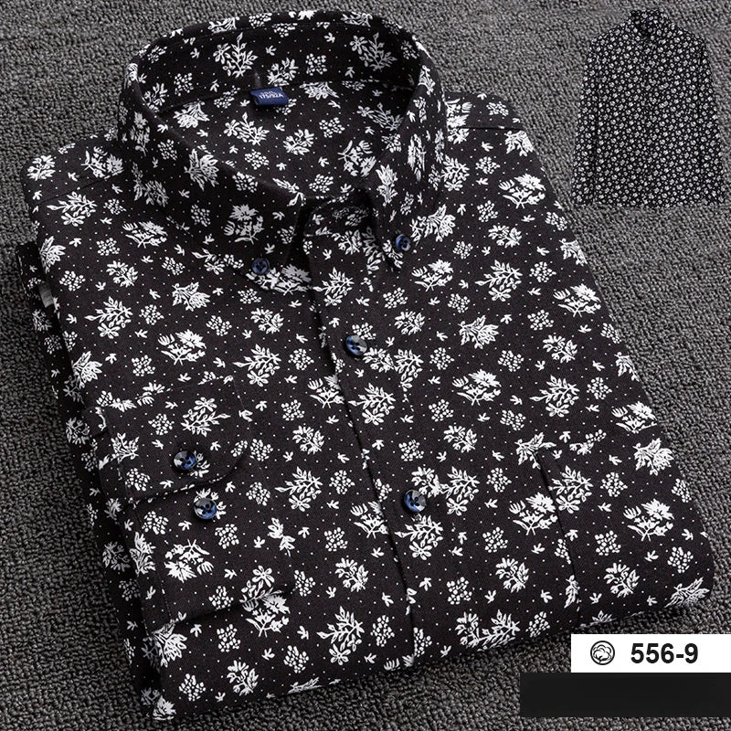 New in shirt plus size 7XL100%cotton fashion long-sleeve shirts for men casual print striped tops elegants single pocket clothes