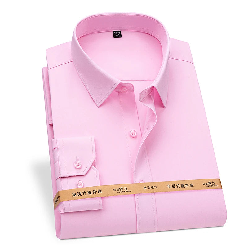 8XL Superfine Denier Bamboo Fiber Micro Elastic Formal Shirts for Men Plus Large Size Casual Slim Fit Long Sleeve Shirts for Men