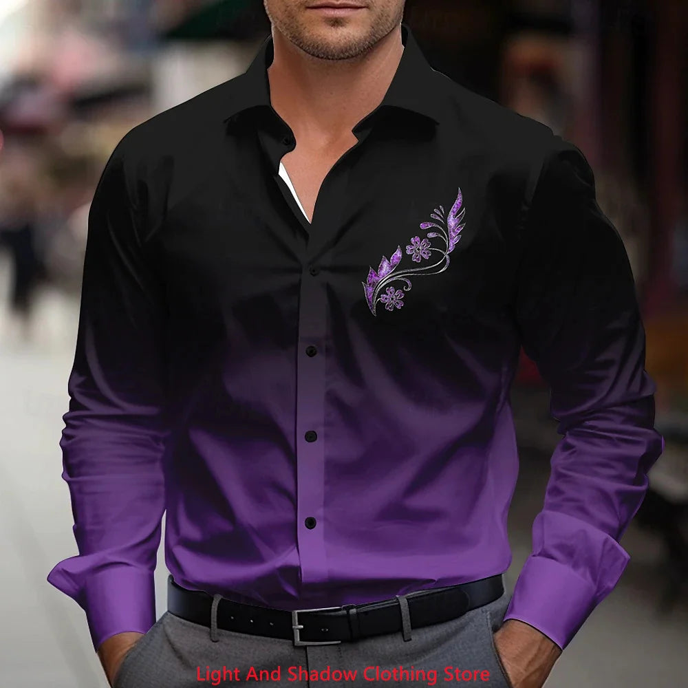 Men's Business Casual Shirt Fashionable Luxury Comfortable Fabric Printed Shirt Long Sleeve Collar Button Party Shirt XS-6XL