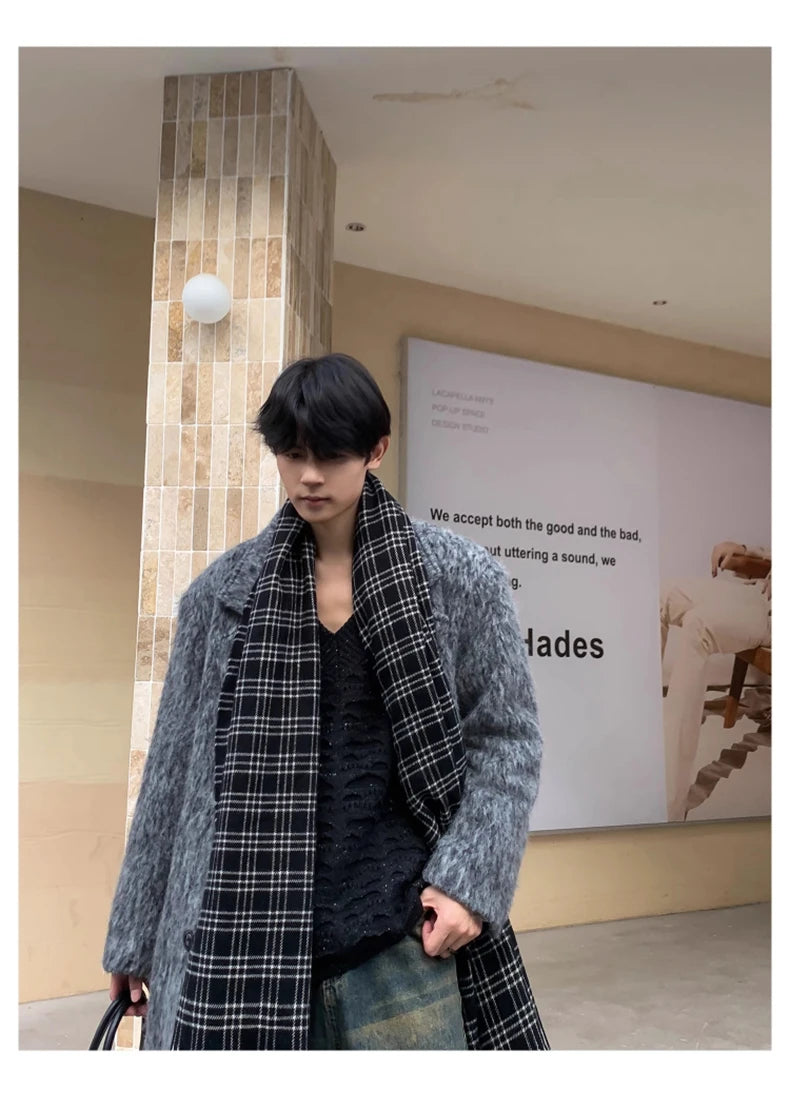 Mauroicardi Autumn Winter Oversized Long Thicken Warm Grey Woolen Coat Men Shoulder Pads Double Breasted Wool & Blends Overcoat