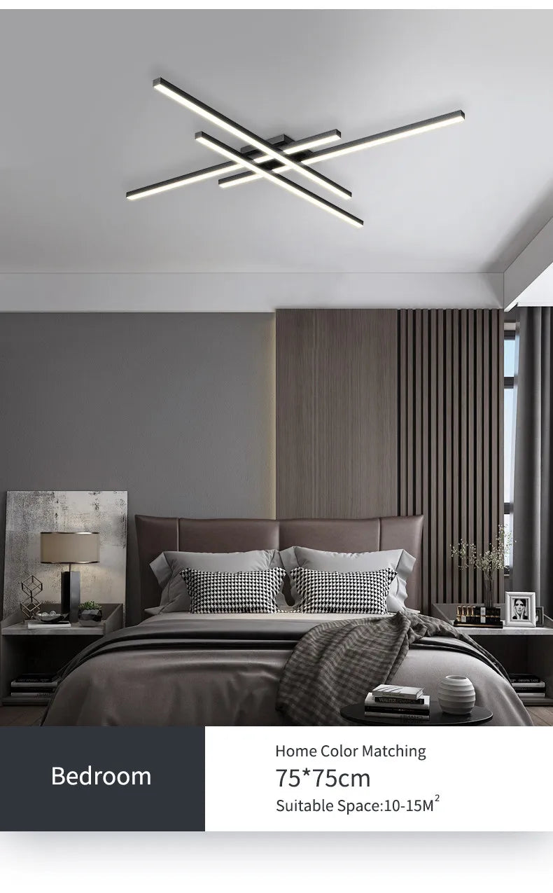 Black chandelier square bedroom lamps living room lamp led ceiling lamp Nordic minimalist creative led ceiling lamp strip lights