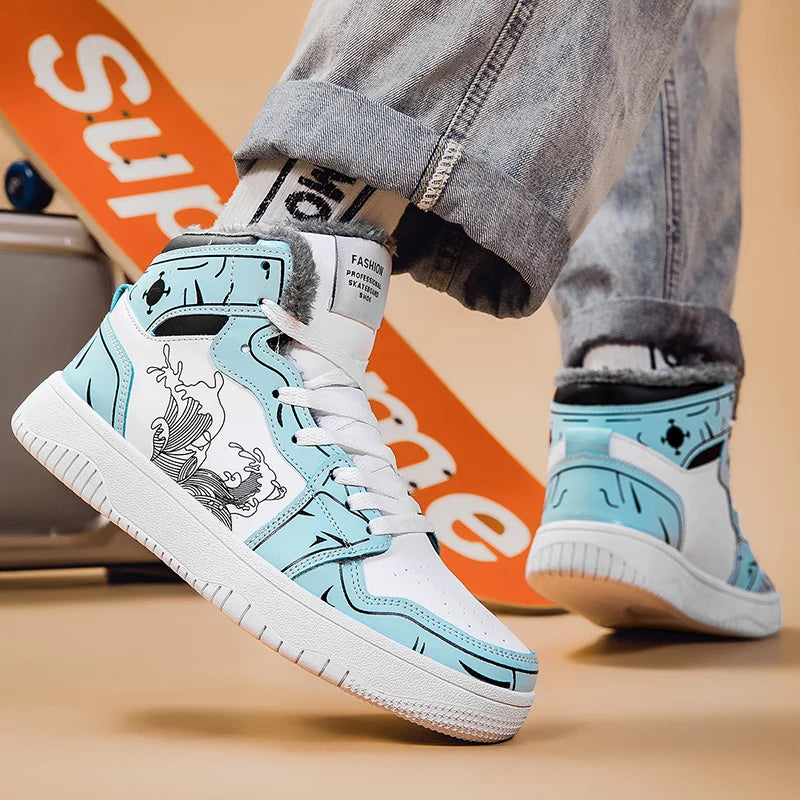 Mens Board Shoes 2025 New Winter Warm Anti Slip Thick Soled Outdoor Casual Sneakers Fashion High Top Lace Up Flat Walking Shoes