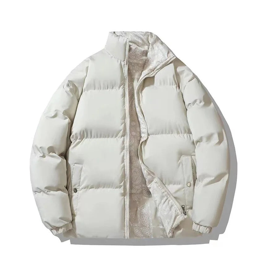 Double-Sided Wear Thickened Cotton Jacket for Men Women Stand Collar Warm Casual Loose Fit Winter Couple Windproof Bread Jacket