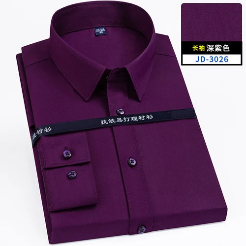 8XL Superfine Denier Bamboo Fiber Micro Elastic Formal Shirts for Men Plus Large Size Casual Slim Fit Long Sleeve Shirts for Men