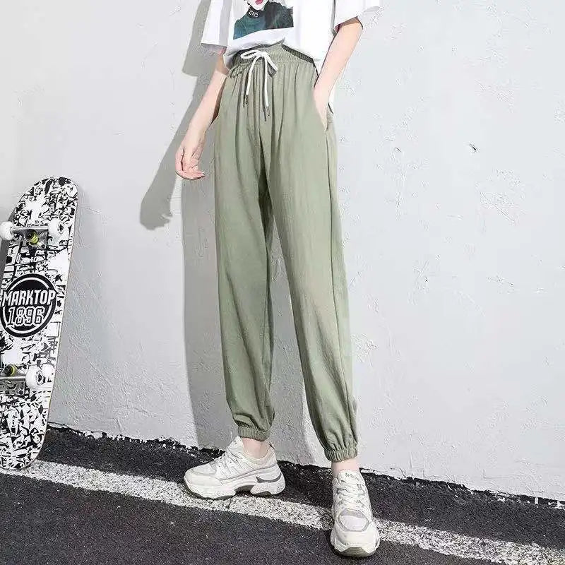 Women's Fleece Lined Joggers Winter Plush Pants High Waist Adjustable Drawstring Lounge Street Comfortable Casual Trousers