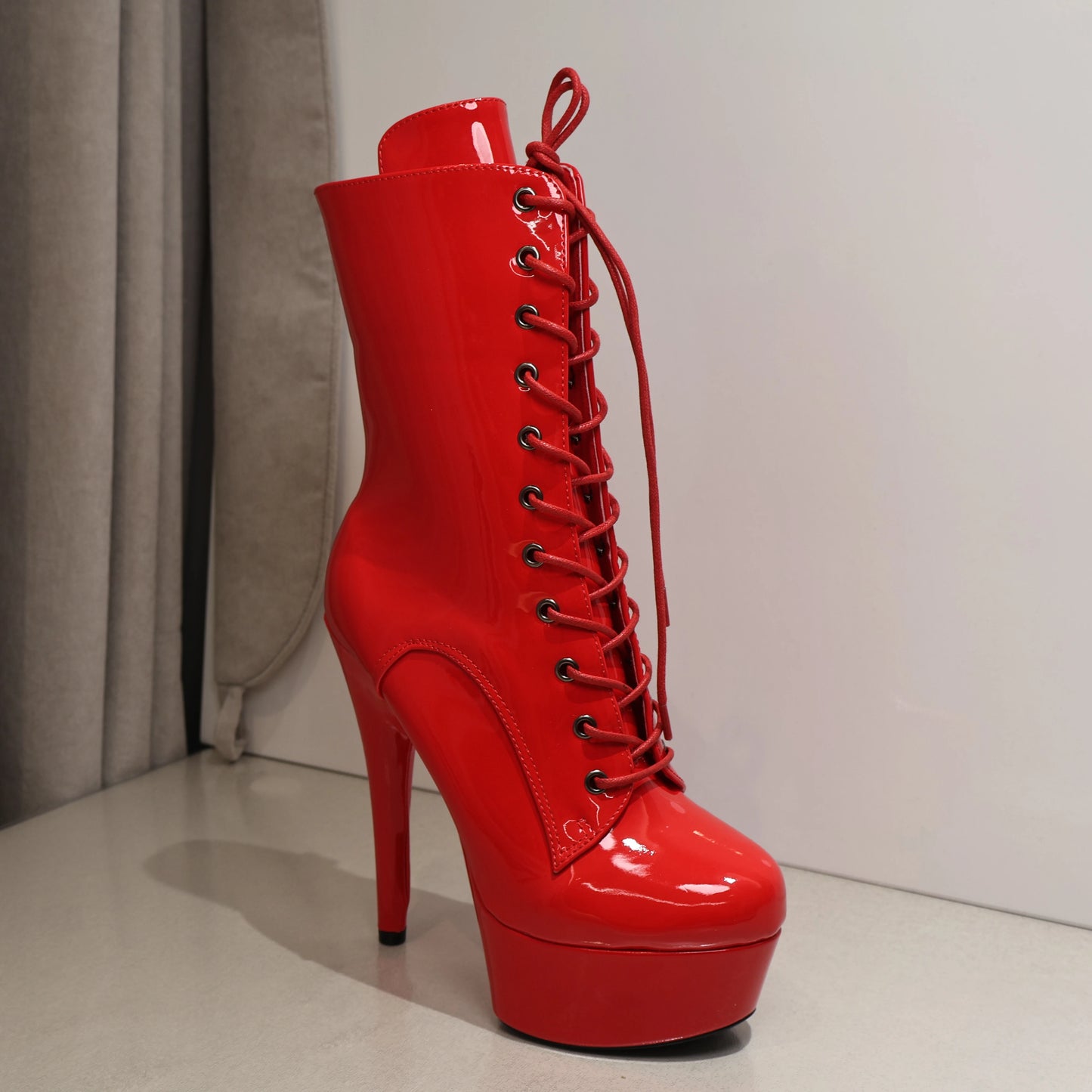 Sexy Black 15cm High Heel Women Ankle Boots Zippered Lace-Up Platform Stripper Shoes Western Style Pole Dancing Boots for Women