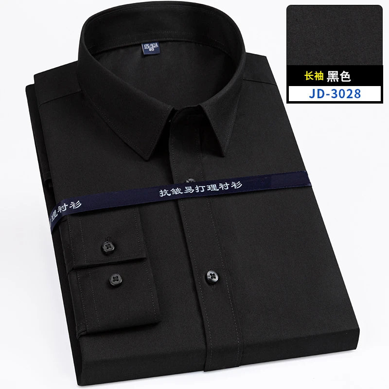 8XL Superfine Denier Bamboo Fiber Micro Elastic Formal Shirts for Men Plus Large Size Casual Slim Fit Long Sleeve Shirts for Men