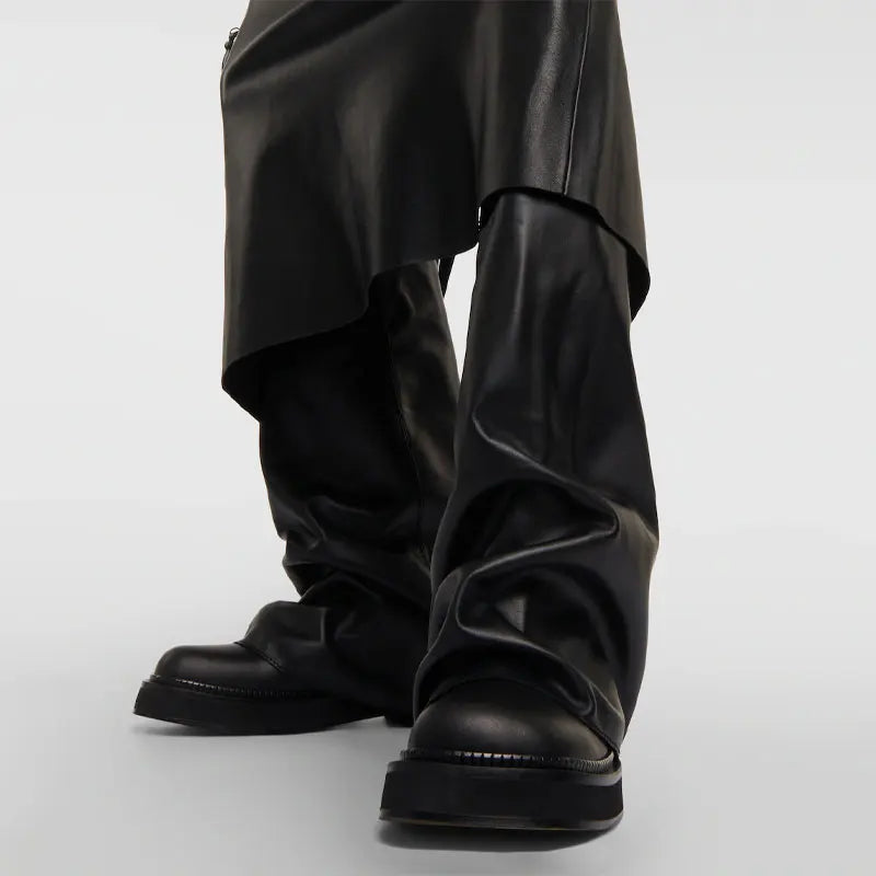 Women's New Autumn and Winter Calf Boots with Pleated Thick High Heels and Fashionable Oversized Street Leather Mid Leg Boots