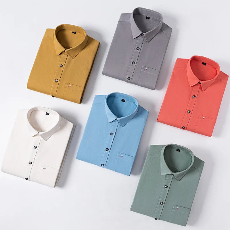 7XL Solid Color 100 Cotton Long Sleeve Shirt Men Business Casual White Shirt Black Blue Men Shirt Long Sleeve Slim Fit Pocket