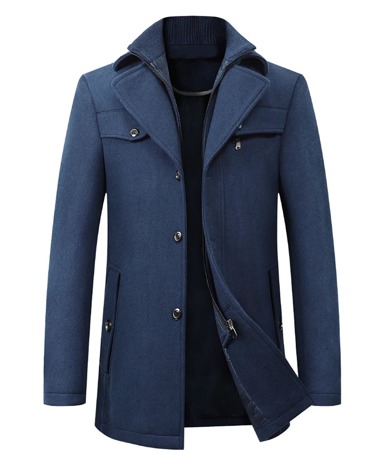 Men's Autumn Winter Fashion High-End Atmosphere Long Thickened Wool Overcoat Middle-Aged Men's Stylish Woolen Coat
