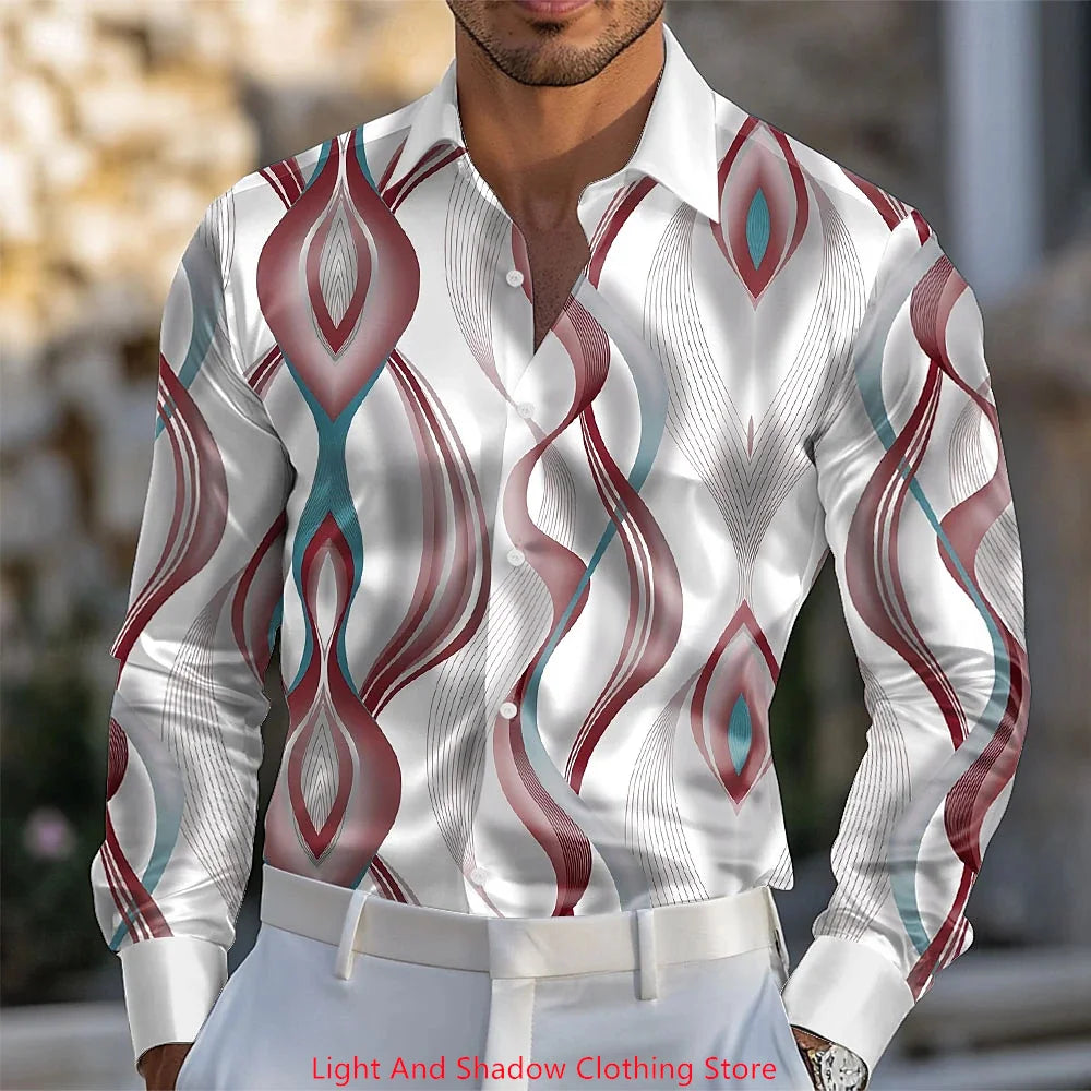 Men's Business Casual Shirt Fashionable Luxury Comfortable Fabric Printed Shirt Long Sleeve Collar Button Party Shirt XS-6XL