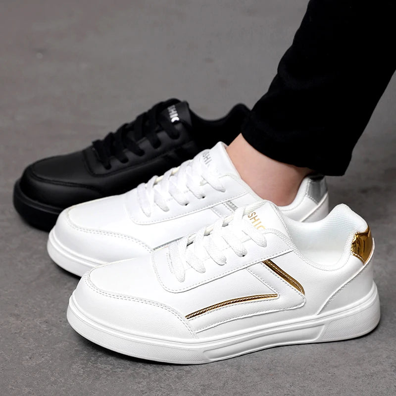 White Sports Shoes for Women Lace Up Sports Leisure Board Shoe Stylish Low Top Bling Skateboard Sneakers Casual Pu Leather Shoes