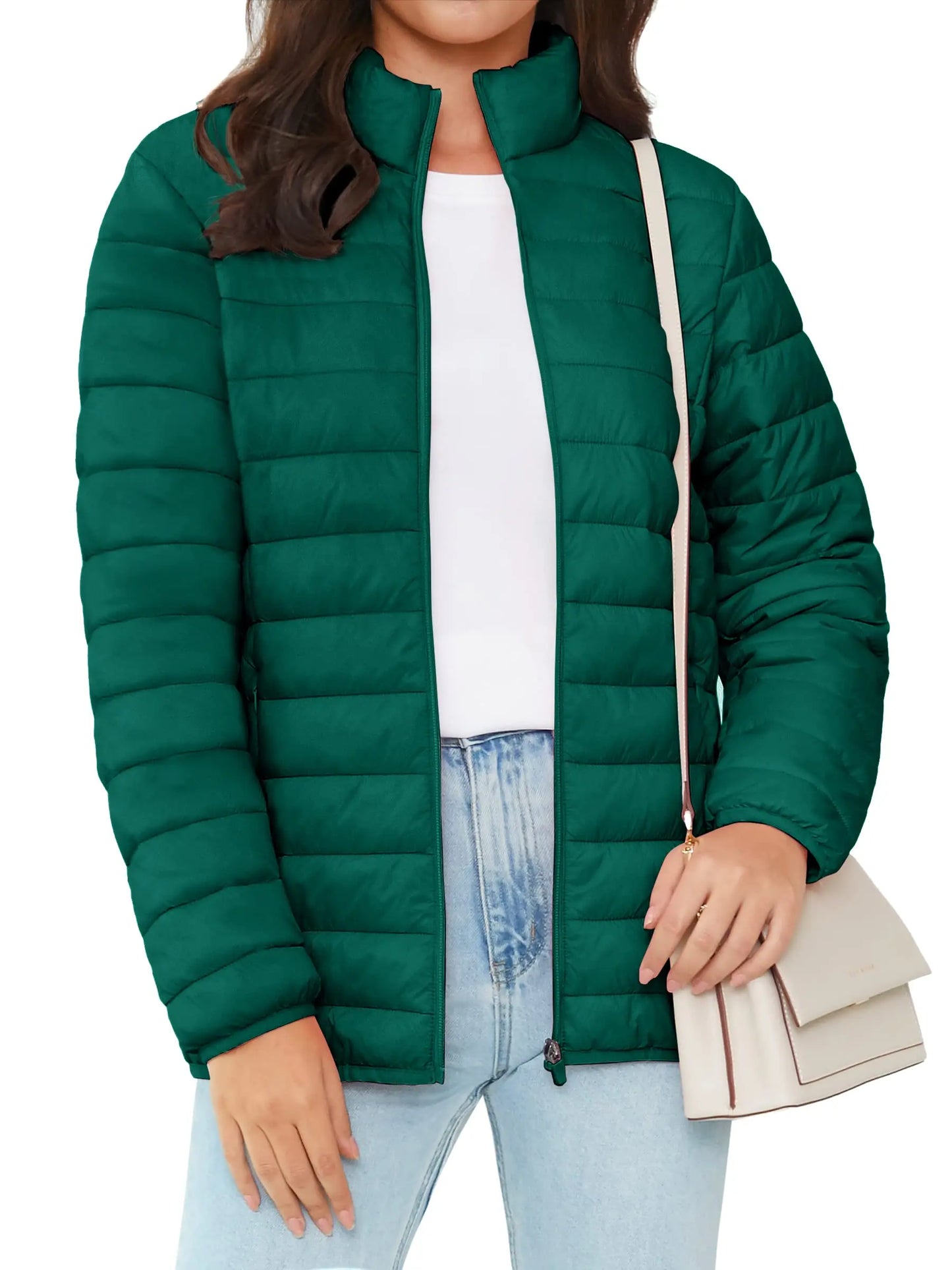 TACVASEN Full Zip Up Puffer Jacket Womens Winter Lightweight Quilted Down Warm Coats Casual Windbreaker Oversize Outwear Outdoor