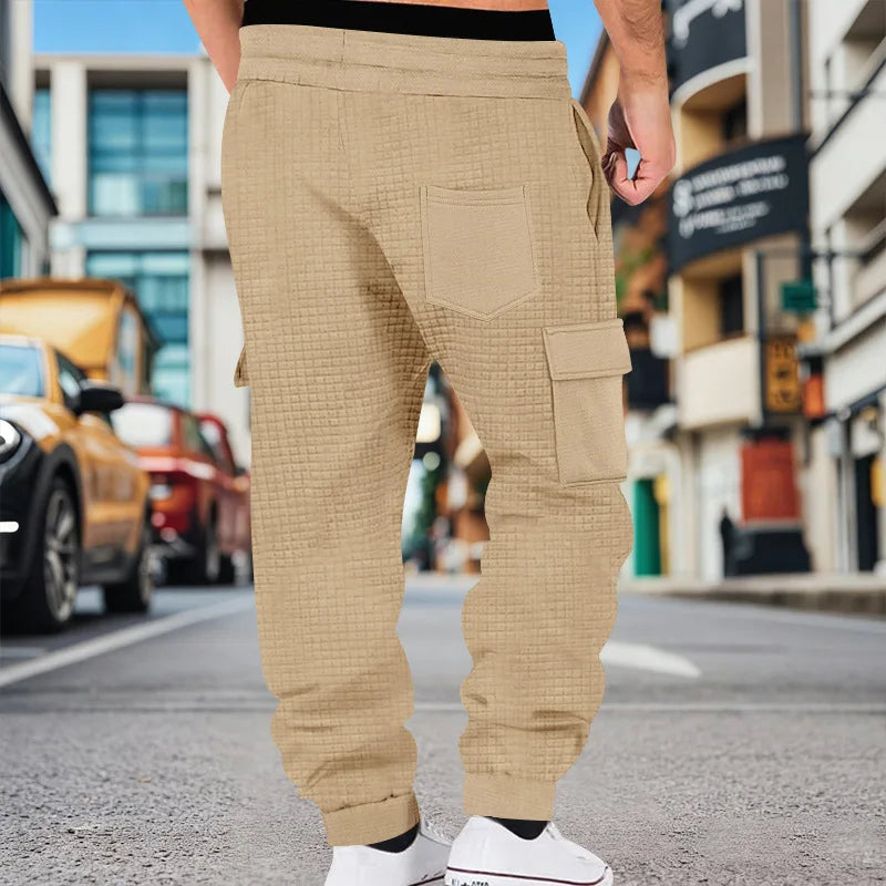 Men's Clothing  Pants Autumn Winter Fashion Casual Heavyweight Small Check Loose Jogger Sweatpants Waffles