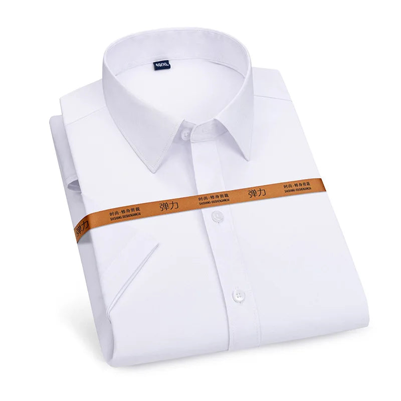 Men's short-sleeved shirt Business casual tooling solid color high-quality non-ironing slim fashion trend top shirt white shirt