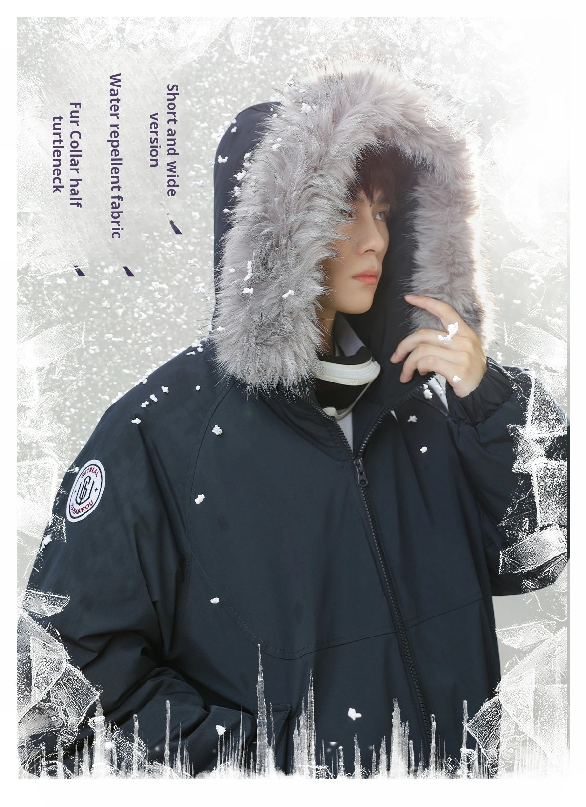 HANGRY 2025 Men's Detachable Fur Hood Parka Short Box Quilted Jacket Water-Resistant Workwear Winter Coat Thermal Insulated