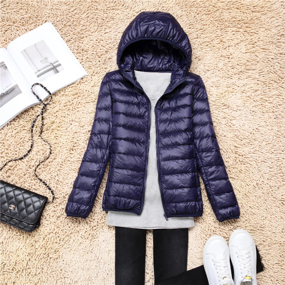 Women Puffer Jacket 15 Colors Plus Size 5XL 6XL 7XL 2025 New Spring Autumn Female Ultra Lightweight Packable Hooded Down Coats