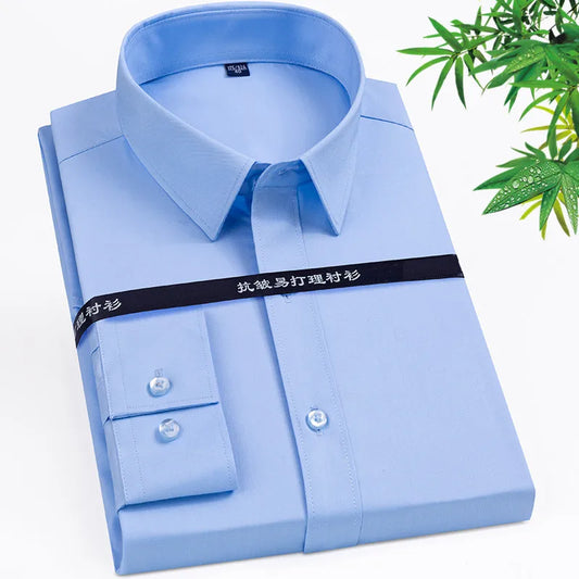 8XL Superfine Denier Bamboo Fiber Micro Elastic Formal Shirts for Men Plus Large Size Casual Slim Fit Long Sleeve Shirts for Men