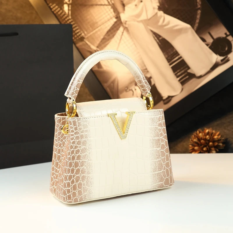 2025 New Crocodile Pattern Leather Women Handbags Luxury Fashion Small Shoulder Messenger Bag Portable Crossbody Shell Bags