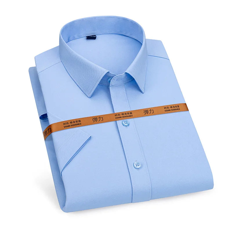 Men's short-sleeved shirt Business casual tooling solid color high-quality non-ironing slim fashion trend top shirt white shirt