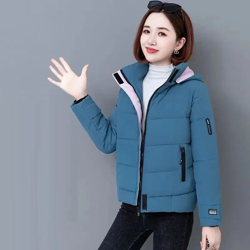 Thick Fleece Cotton Parkas Women Puffer Jacket Winter Fashion Warm Hooded Short Down Jacket Lady Casual Solid Zipper Padded Coat