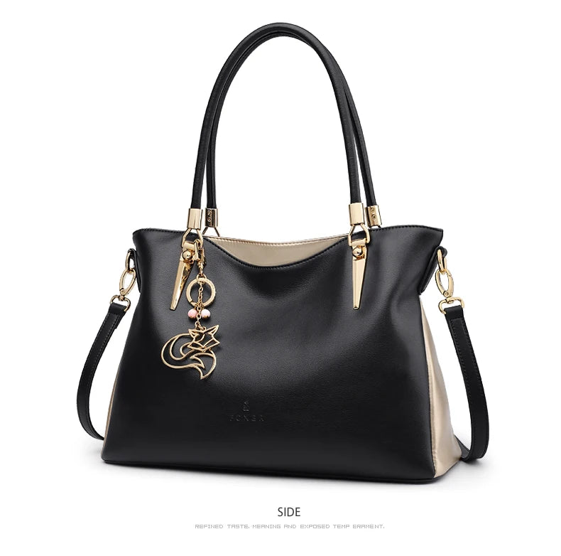 FOXER Elegant Women Shoulder Tote Bag Cowhide Fashion Luxury Design Female Handbag Purse Festival Gift for Wife,Mom