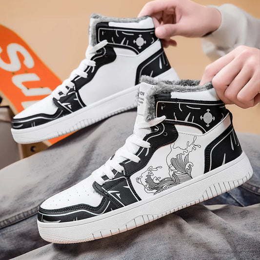 Mens Board Shoes 2025 New Winter Warm Anti Slip Thick Soled Outdoor Casual Sneakers Fashion High Top Lace Up Flat Walking Shoes