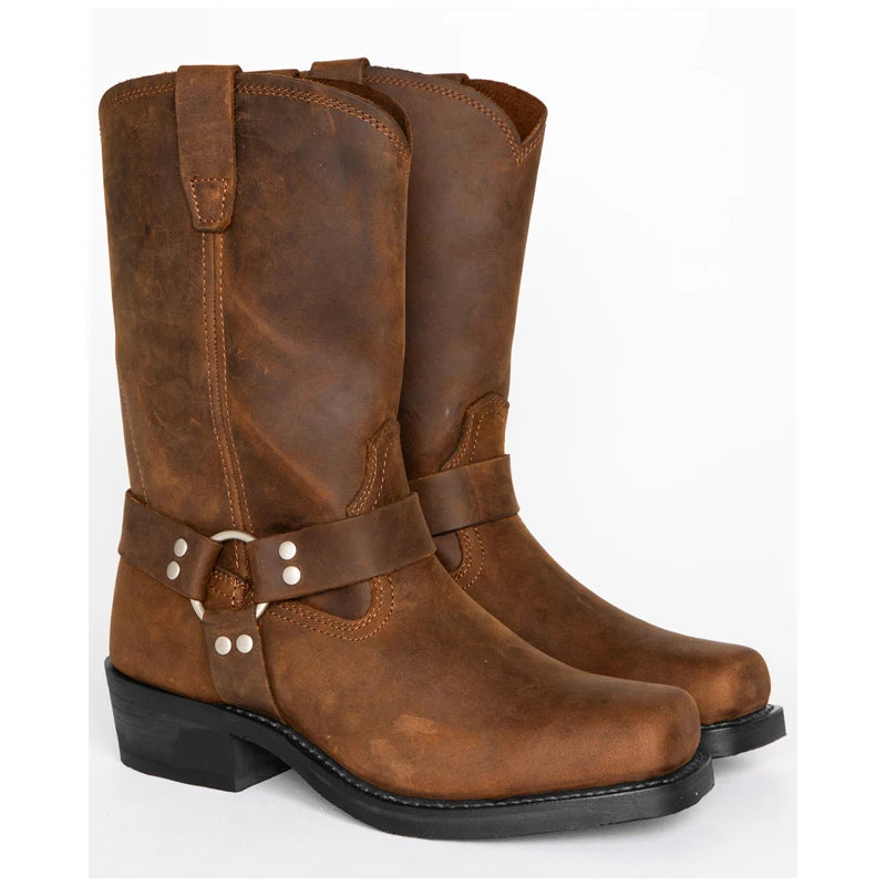 Retro Cowboy Boots Men Mid Calf Western Boots Men Pu Leather Boots Man Slip On Shoes Winter Knight Boots Booties Plus Size 39-48