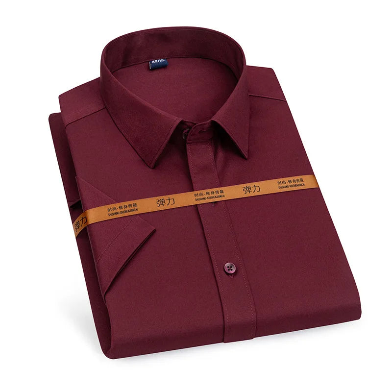 Men's short-sleeved shirt Business casual tooling solid color high-quality non-ironing slim fashion trend top shirt white shirt