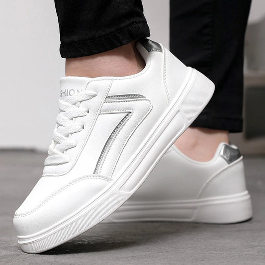 White Sports Shoes for Women Lace Up Sports Leisure Board Shoe Stylish Low Top Bling Skateboard Sneakers Casual Pu Leather Shoes
