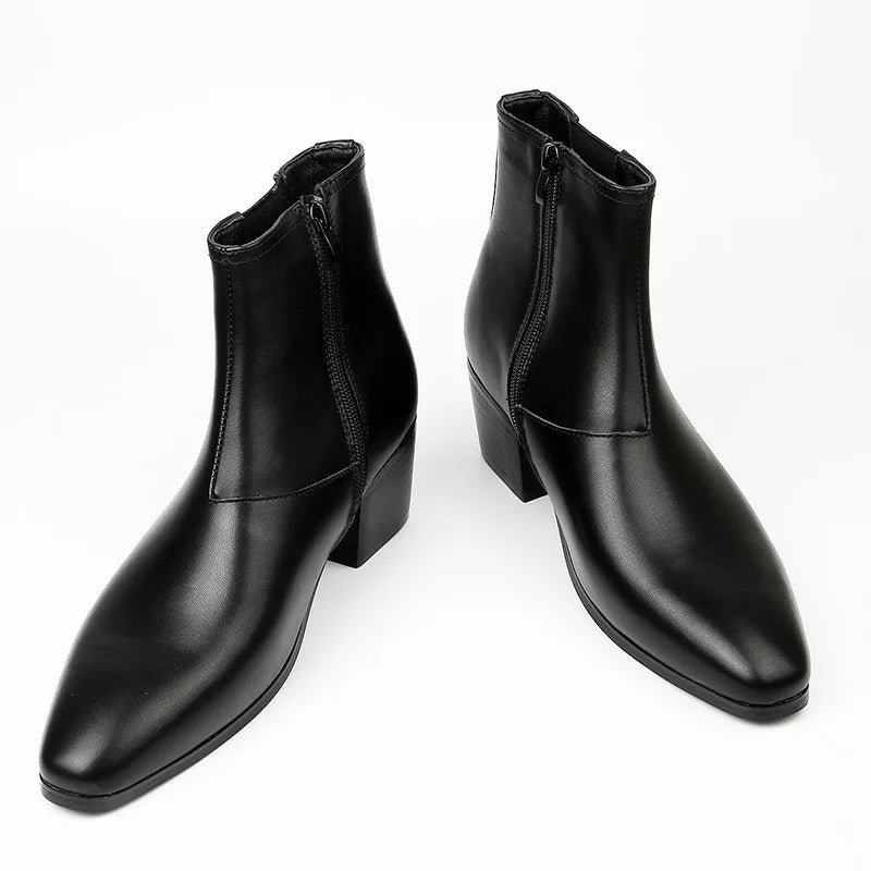 New Chelsea Boots for Men Fashion High Heels Short Boots High Top Platform Boots Men's Shoes Height Increase Botas Para Hombre