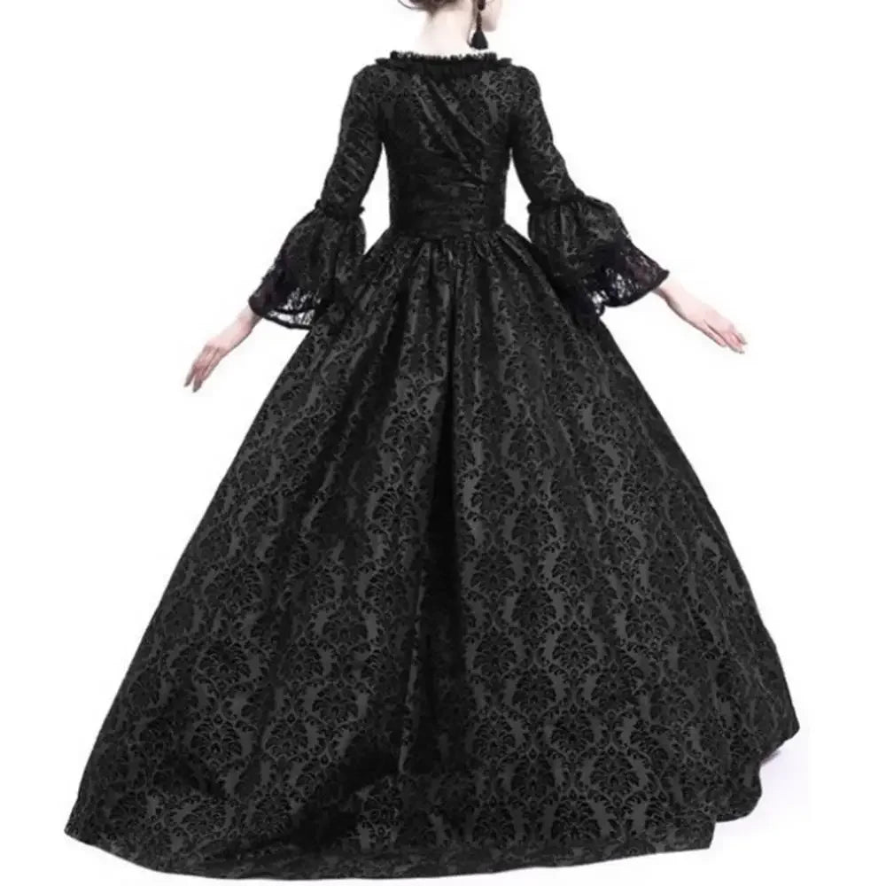 Women Vintage Medieval Gothic Square Neck Flare Sleeve Lace Patchwork Maxi Dress  bodycon dress  dresses