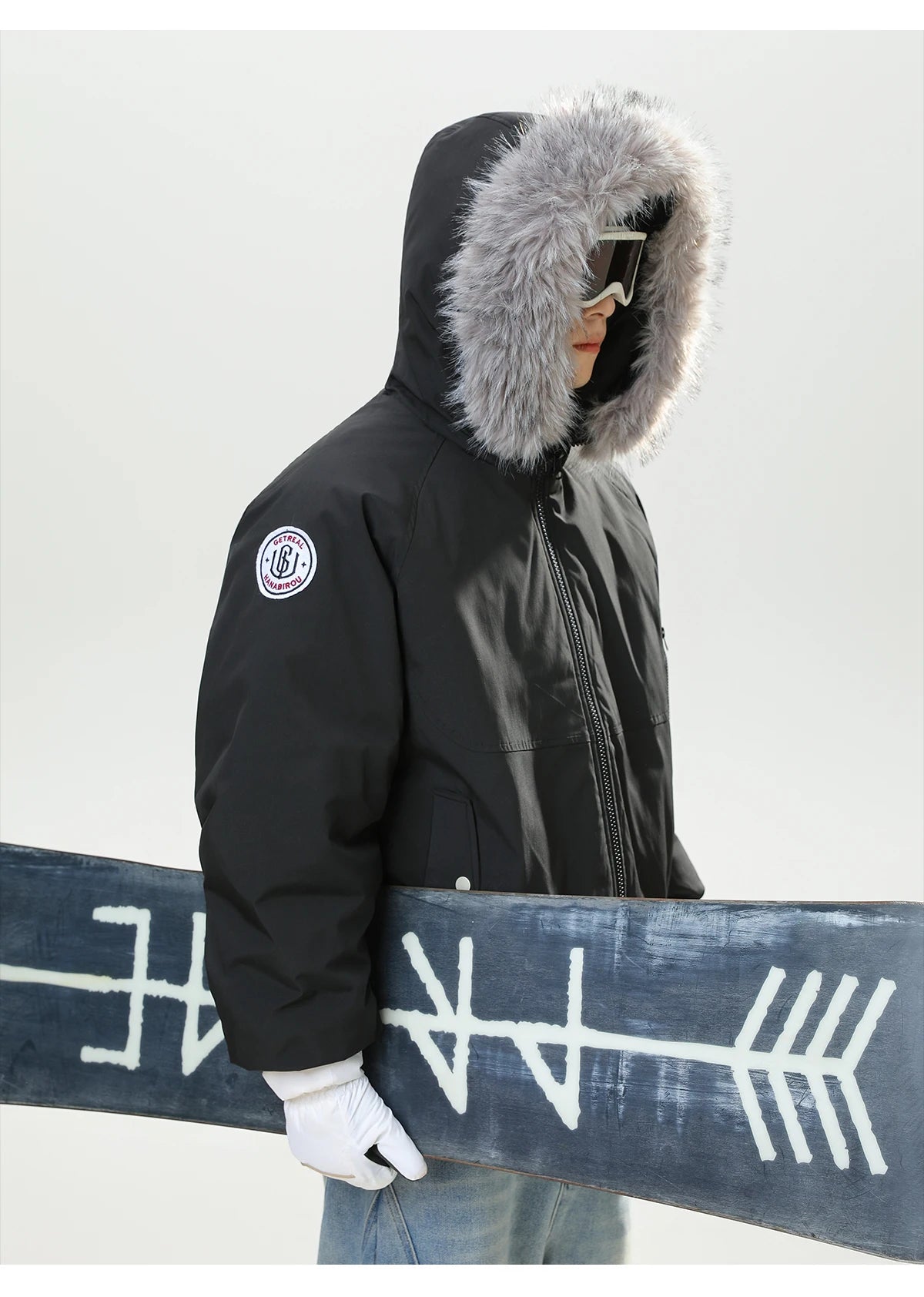 HANGRY 2025 Men's Detachable Fur Hood Parka Short Box Quilted Jacket Water-Resistant Workwear Winter Coat Thermal Insulated
