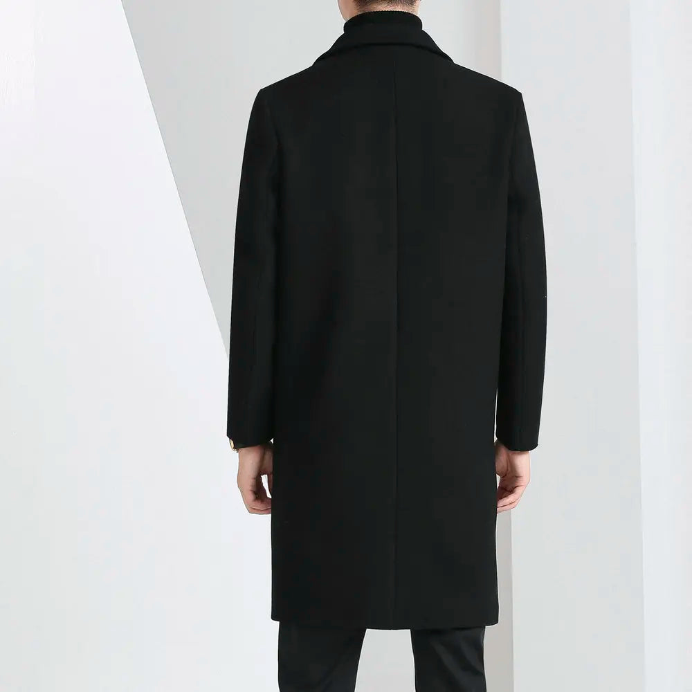 Winter Autumn Men's Timeless Woolen Overcoat Grey Navy Black Burgundy Notched Collar Design Cashmere Coat Plus Size Menswear