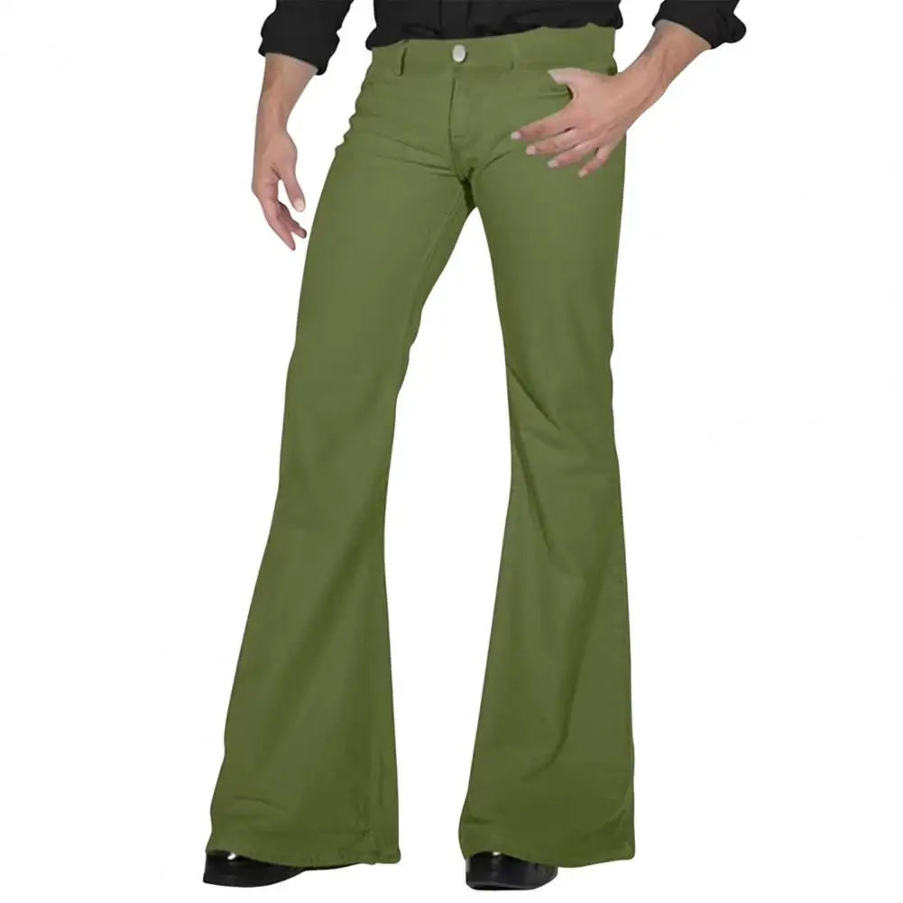 Fashion Men's Retro Flare Pants Solid Color Mid-Rise Trousers Casual Classic 70s Men Bell Bottom Zipper Fly Long Trousers