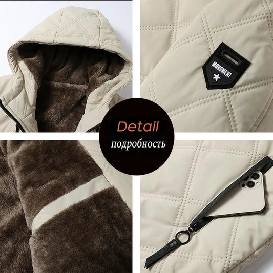 Winter Man Fleece Outdoor Casual Jacket Man Hooded Outwear Warm Jacket Man Multi Pocket Thicken Jacket Male Run Work Safari Coat